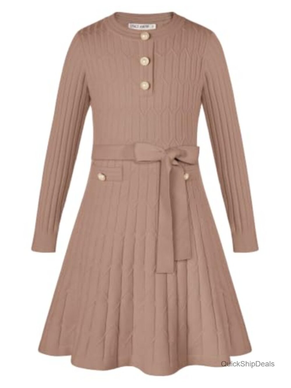 Girls Cable Knit Sweater Dress Long Sleeve A-Line Tunic